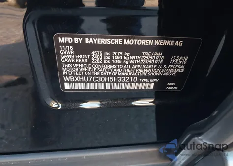 2017 BMW X1 from USA, damaged, VIN WBXHU7C30H5H33210
